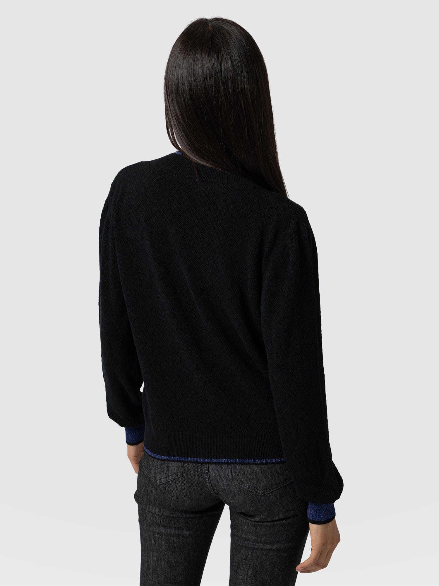 Diamond Knit Cardigan - Black with Navy